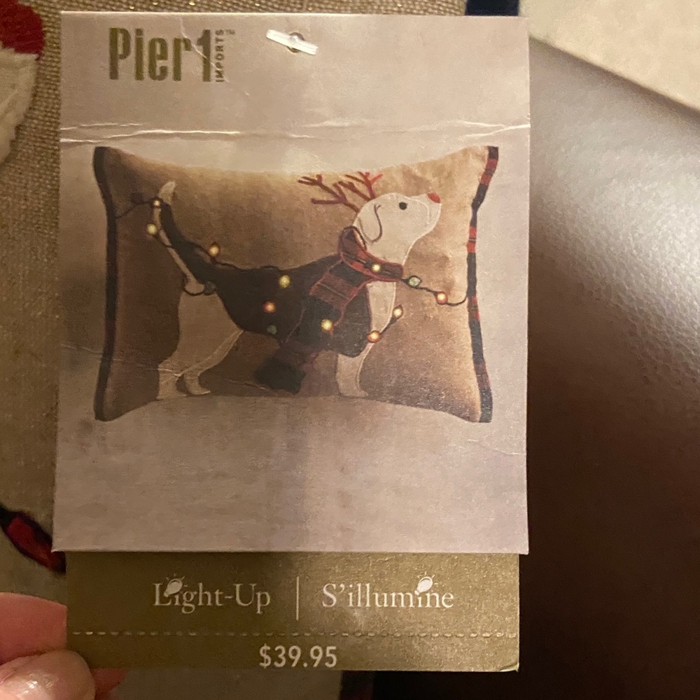 Pier 1 Holiday Dog Light Up LED Pillow NWT - Picture 5 of 8